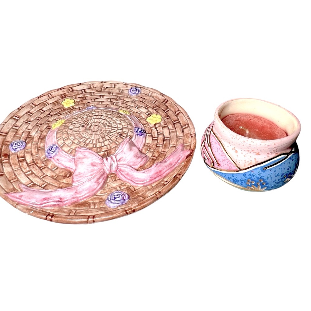 Vintage Decorative Plate and Candle Strawberry Scented Decorative Display